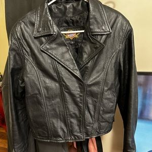 Genuine leather biker coat